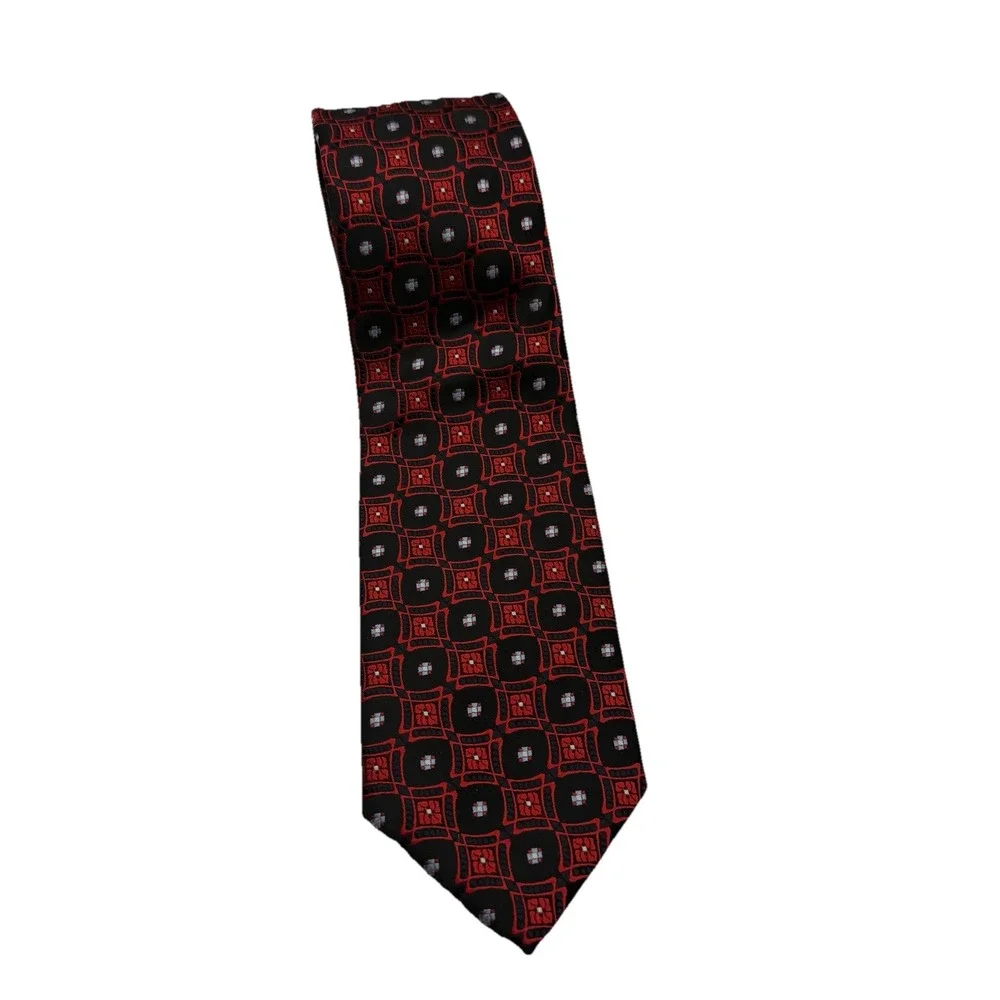 Alexander Julian Coolers Men's Tie Black Red Silver‎ Necktie Cross Check Square